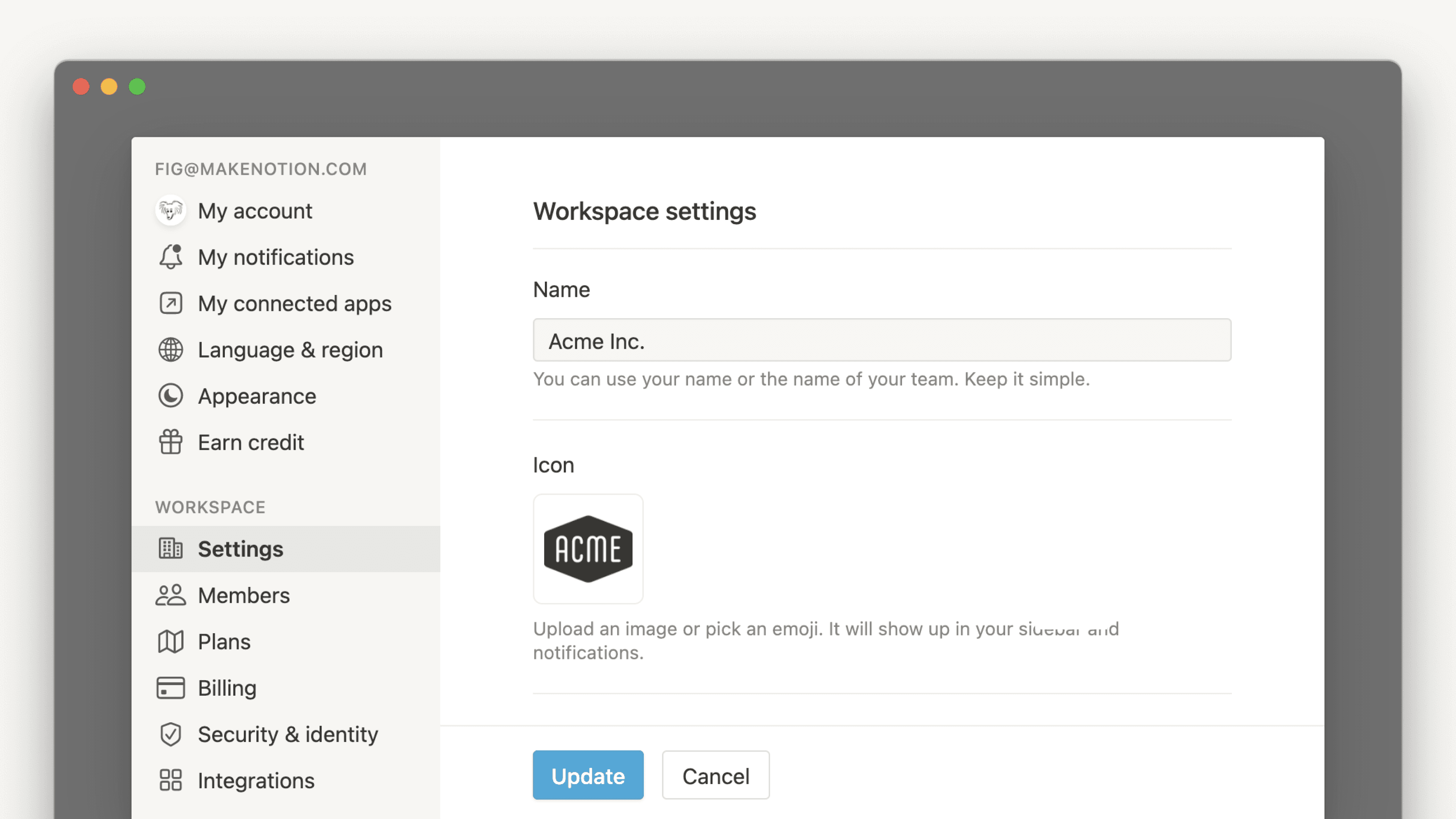 Workspace-Einstellungen – Hero