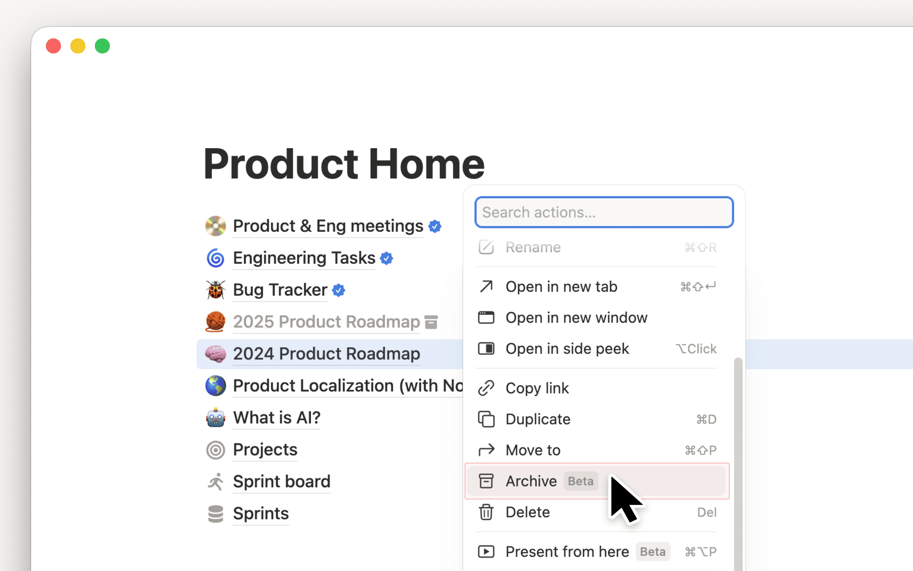 Archivez les pages obsolètes pour que votre espace de travail reste à jour
