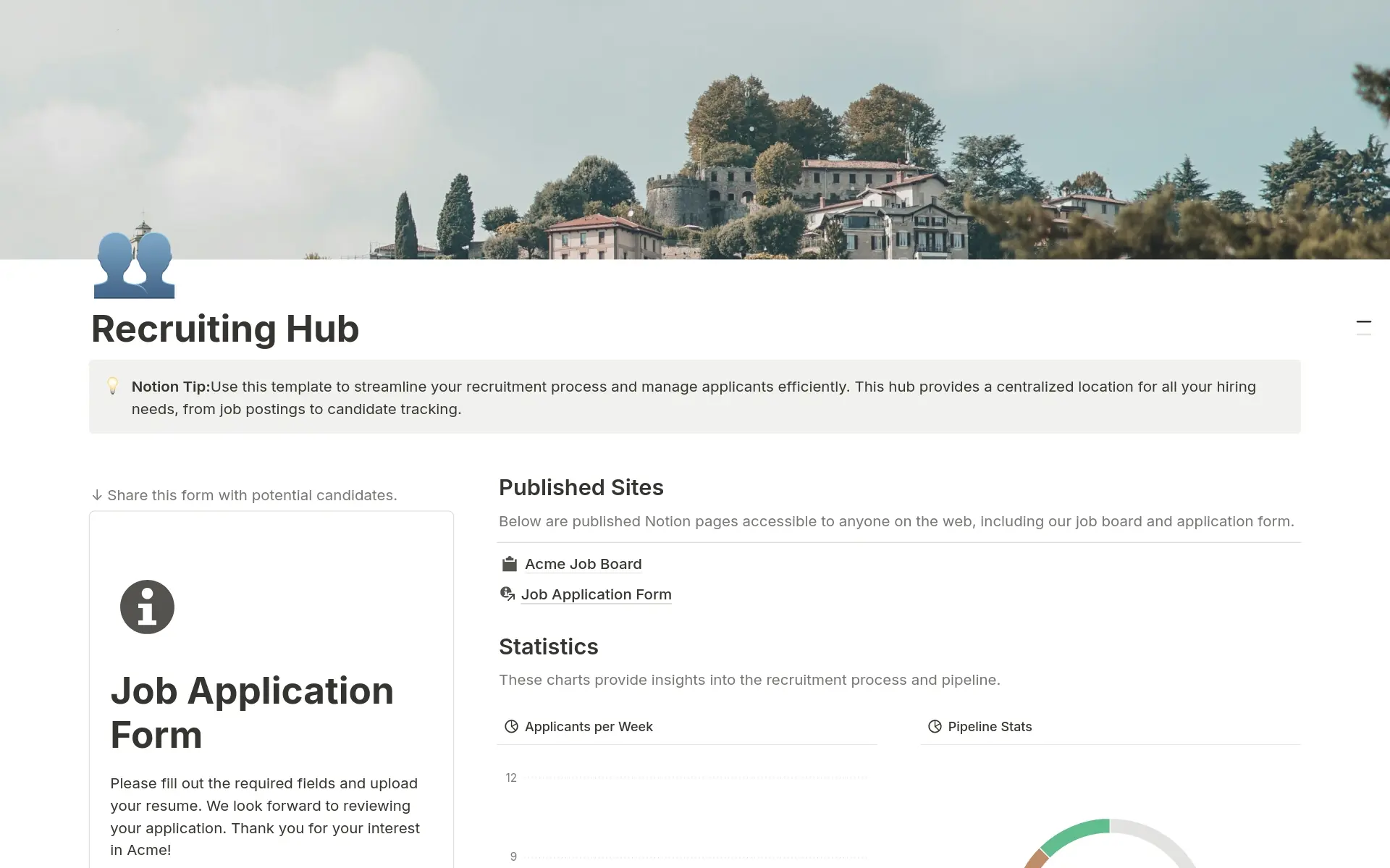 A template preview for Recruiting Hub